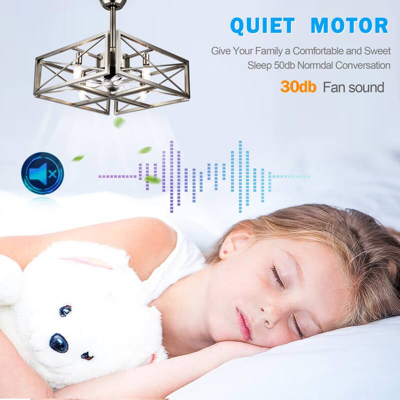 Cusp Barn 20-In Modern Brushed Nickel Caged Ceiling Fan with Lights, Industrial Bladeless Low Profile Flush Mount Ceiling Light
