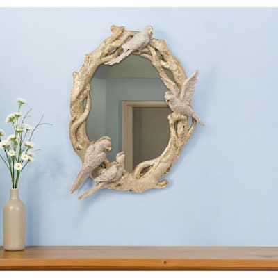 HomeRoots 22" Gold Birds and Branches Resin Framed Accent Mirror - 17.7' X '21.7' X '3.1