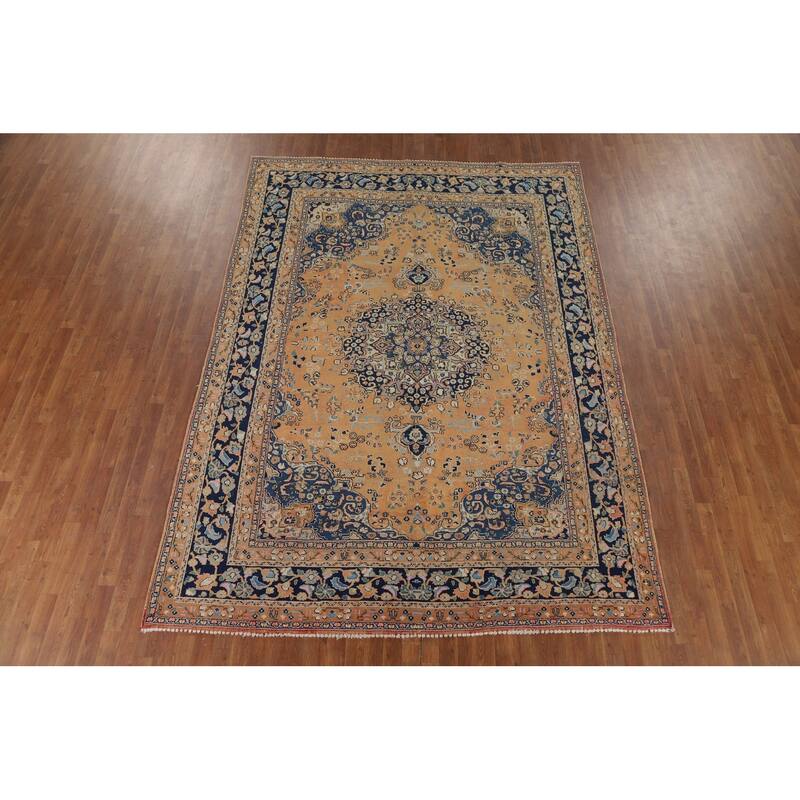 Mashad Vintage Persian Area Rug Handmade Orange Wool Carpet - 7'11" x 11'0"