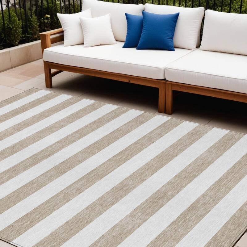 Almine Stripe Weather Resistant Versatile Elegance Outdoor Rug - 8' X 10' - Multi