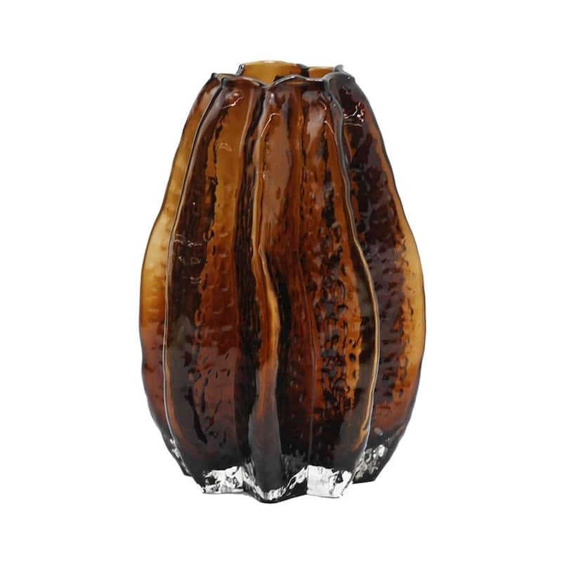 8" Burnt Umber Glass Textured Wavy Table Vase - 5.50