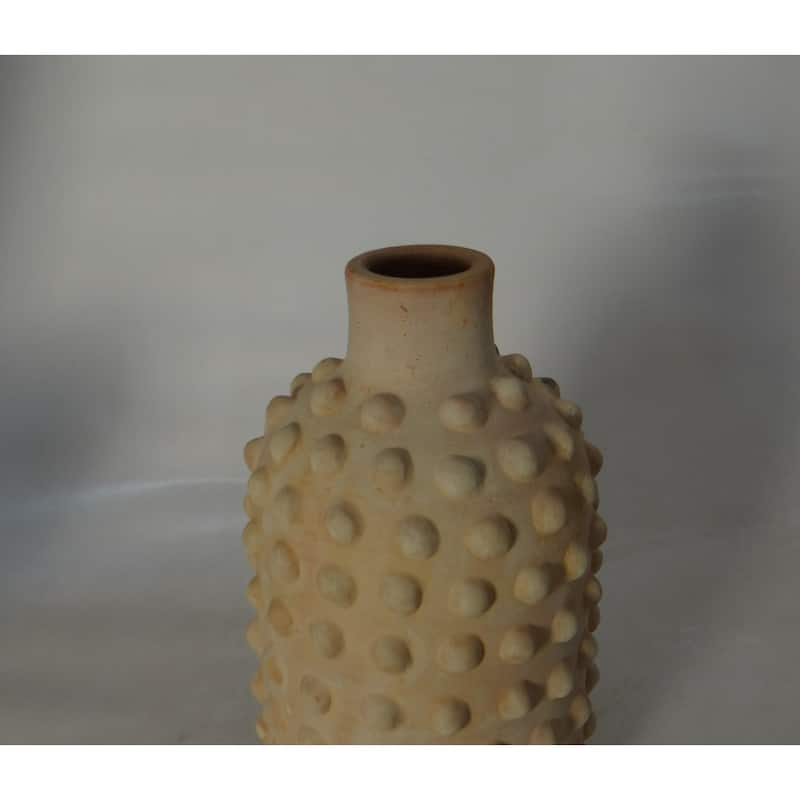 Solid Fully Beaded Terracotta Vase - 12.25" - Brown