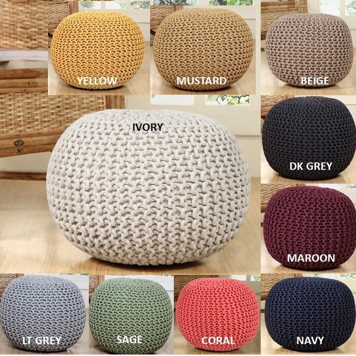 EmpowerseasLychee Knitted Cotton Round Pouf Ottoman (As Is ... Moroccan leather gold pouf ottoman leather ottomana little aboutour moroccan leather authentic round pouf ottoman free shipping #pouf#leatherpouf#moroccanpouf#squarepouf#ottomanpouf#poufottoman#livingroom#homedecor#.