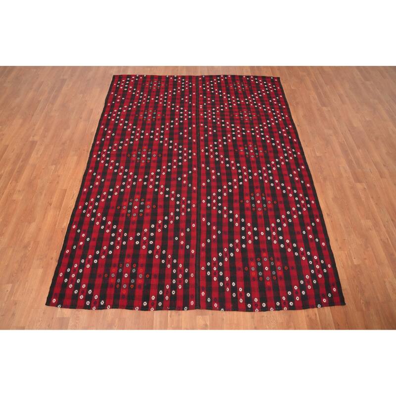 Hand Woven Oriental 100% Wool Carpet Southwestern Geometric Red Kilim Area Rug - 8' 3'' X 6' 3''