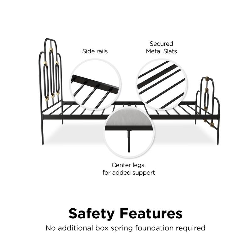 Vintage Metal Bed with Adjustable Height and Gold Detailing