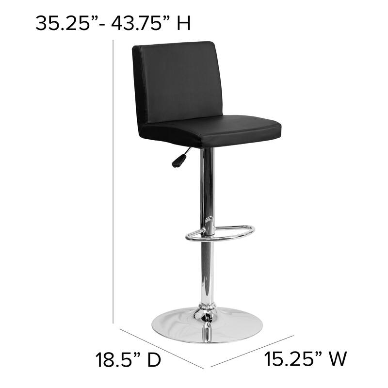 Contemporary Vinyl Adjustable Panel Back Chrome Barstool - 15.25"W x 18.5"D x 35.25" - 43.75"H