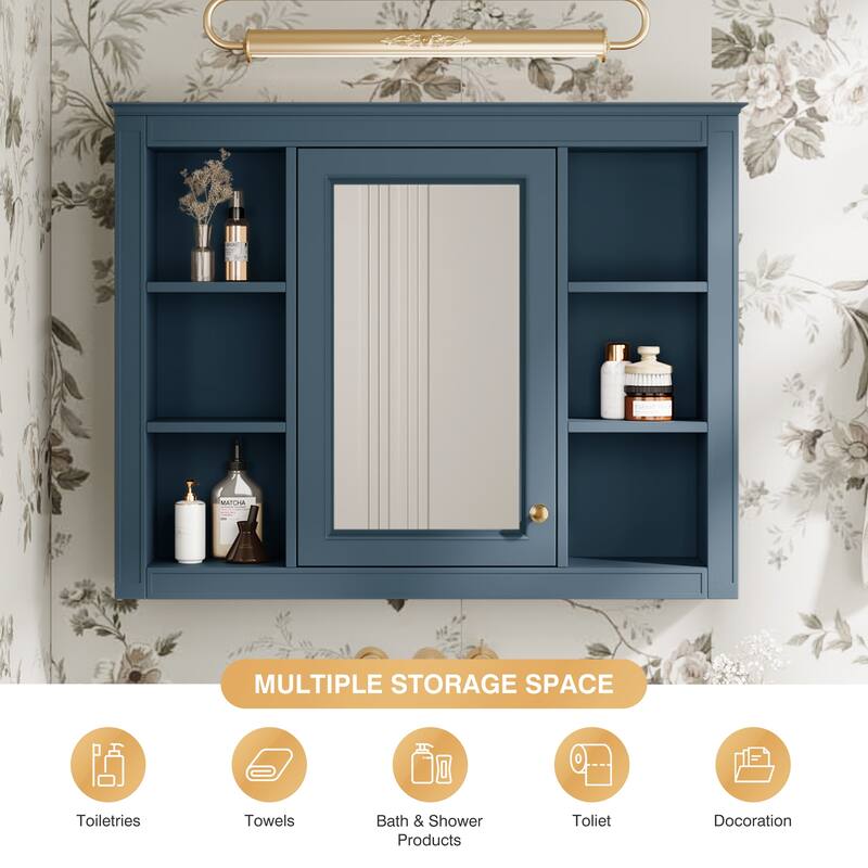 GDFStudio - Riggs Modern Wall-Mounted Bathroom Storage Cabinet with Mirror and Open Shelves (Not Include Bathroom Vanity)