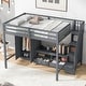 preview thumbnail 2 of 12, Gray Full Size Solid Wood Loft Bed Frame with Wardrobe, Low Storage Table and Storage Staircase