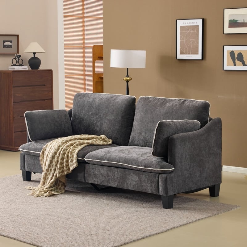 Transitional Loveseat Piped T-Cushions & Linen Blend