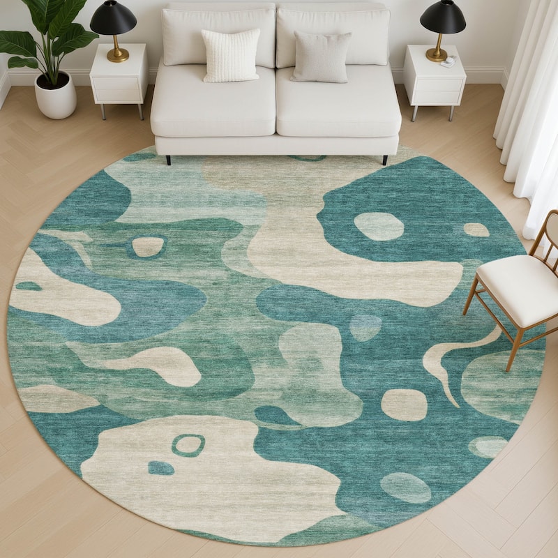 Premium Washable Super Soft Abstract Kali Mayfield Rug - Teal - 8' x 8'