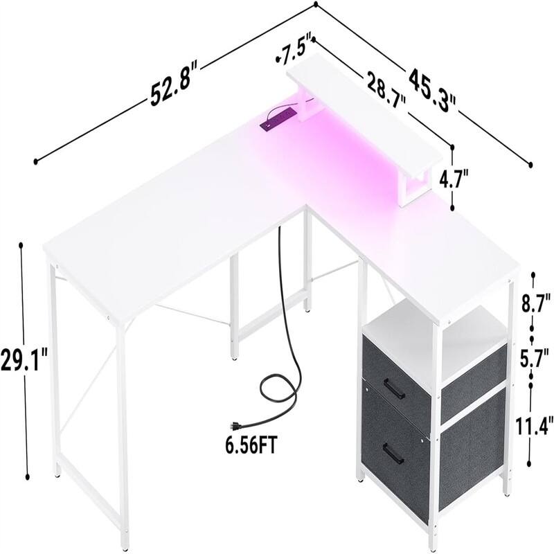 L Shaped Computer Desk with Storage File Drawer