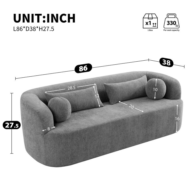 Boneless Couch Upholstered Sofa with Pillows, Gray 3-Seater Sofa Couch Settee Couch for Living Room
