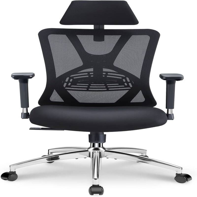 Adjustable Lumbar Support Headrest Office Chair - Black