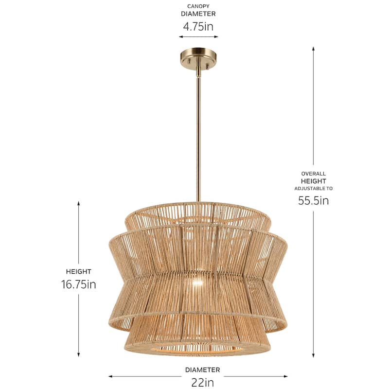 Kichler Lighting Ophira 22 Inch 1 Light Pendant with Jute Shade in Champagne Bronze