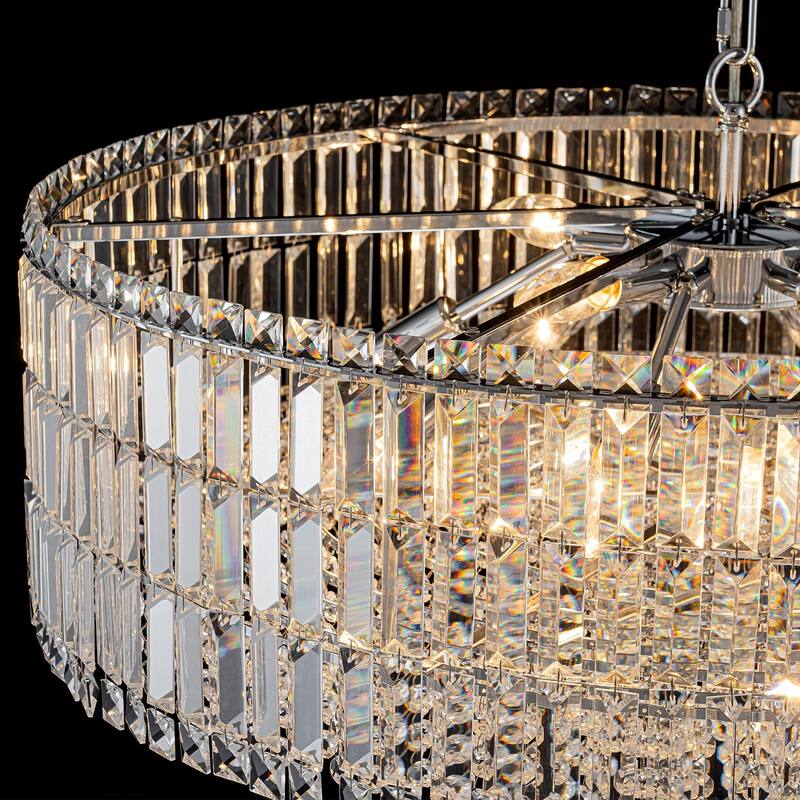 12-Lights Modern Drum Glam Dimmable Crystal Chandelier Round Kitchen Island Light - W31.5"