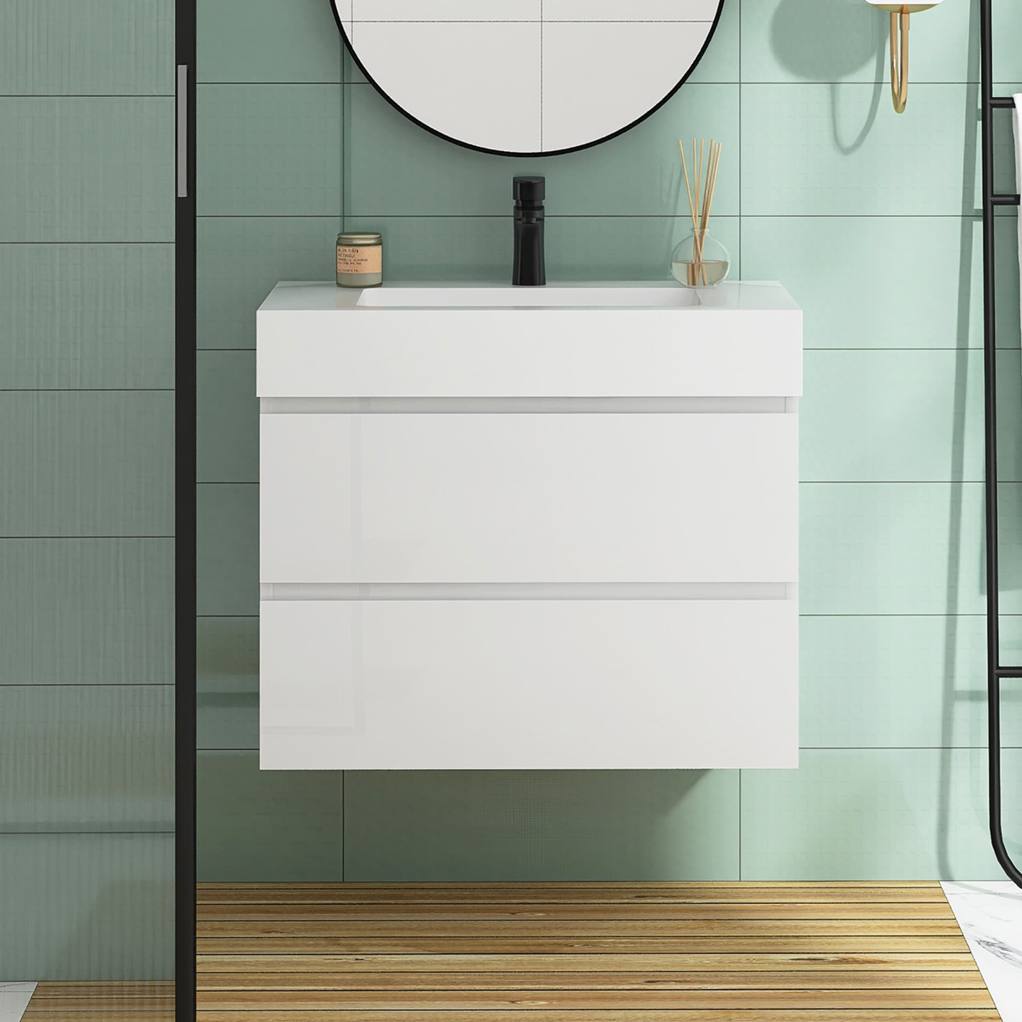 Floating Bathroom Vanity with Solid Surface Top