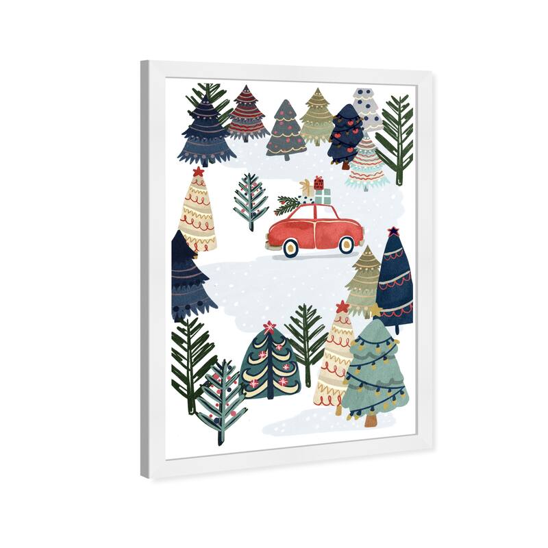 Wynwood Studio Prints Holiday and Seasonal Holiday Decorative Drive Green and Dark Orange Scandinavian Wall Art Canvas Print