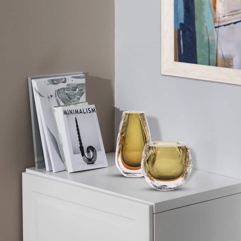 Dusty Olive Crystalized Glass Vase- Tall