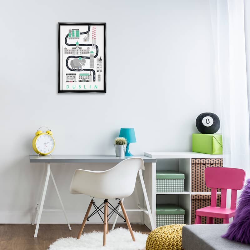 Stupell Dublin Whimsical Travel City Framed Floater Canvas Wall Art Design By Carla Daly