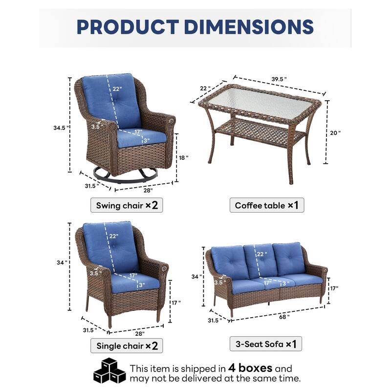 Outside Swivel Chiar with Sofa Arm Chair Table Set