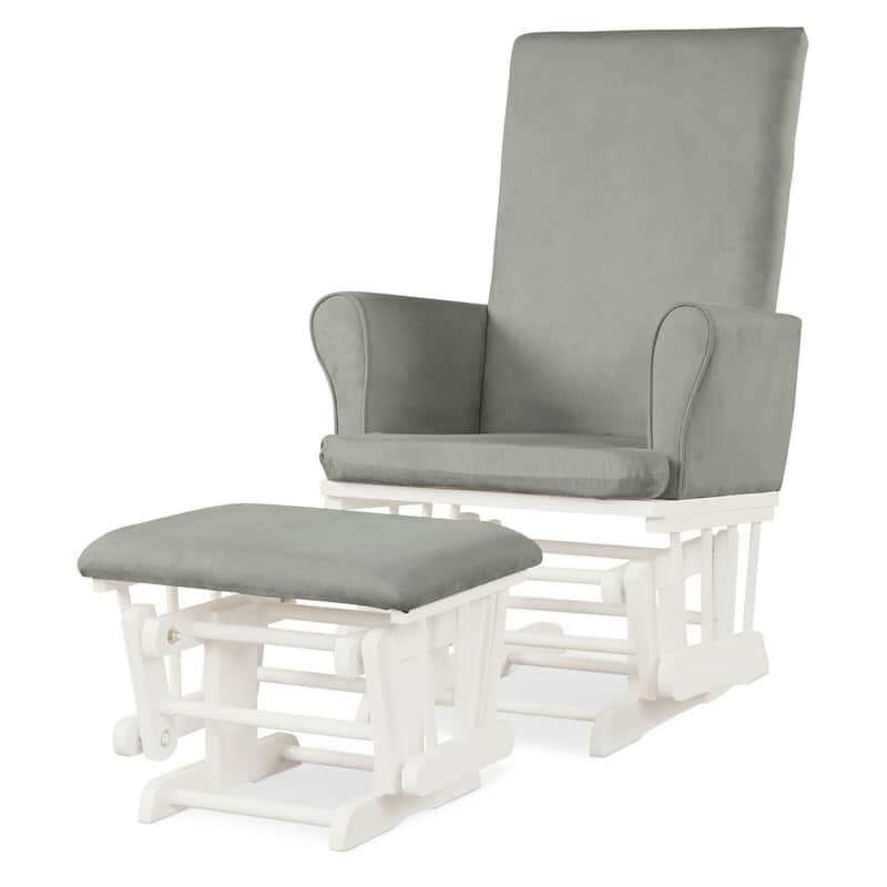 Gymax Glider and Ottoman Cushion Set Wooden Baby Nursery Rocking Chair - See Details
