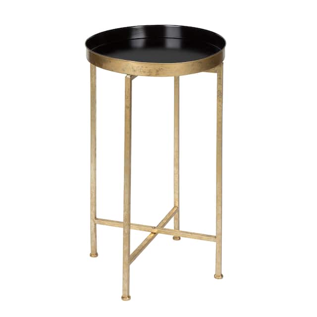 Kate and Laurel Celia Round Foldable Metal Accent Table - Black/Gold