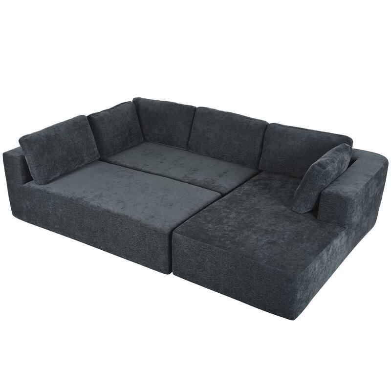 Grey 106.5'' U-Shaped 4-Seat Modular Sofa with 2 Chaise, Pillow, Anti-Wrinkle Chenille Fabric, and High-Density Foam