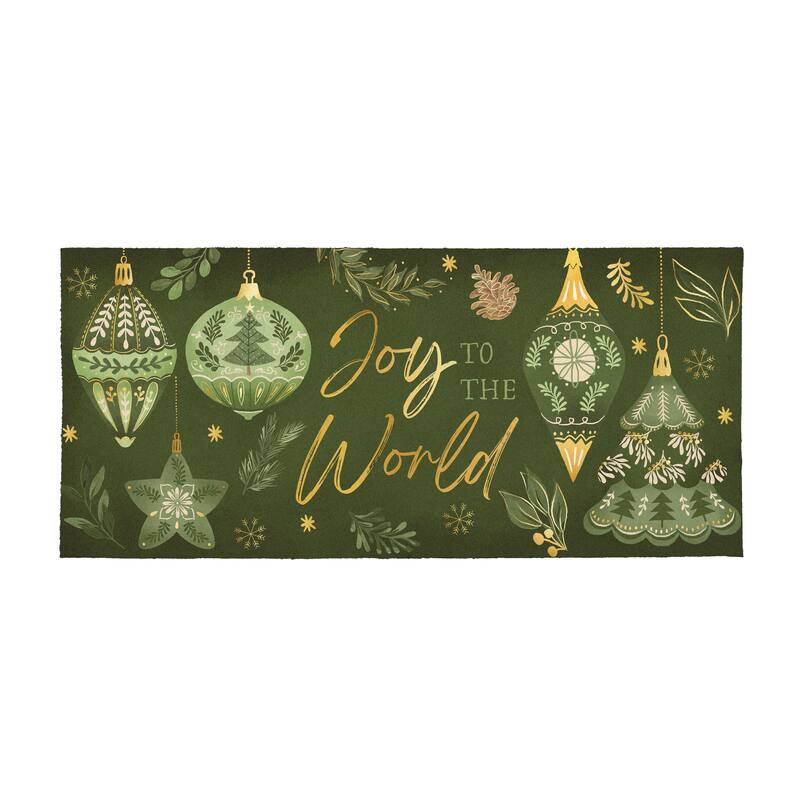 Shades of Green Flcoked Coir Sassafras Mat - "Joy To The World" - 22" x 10"