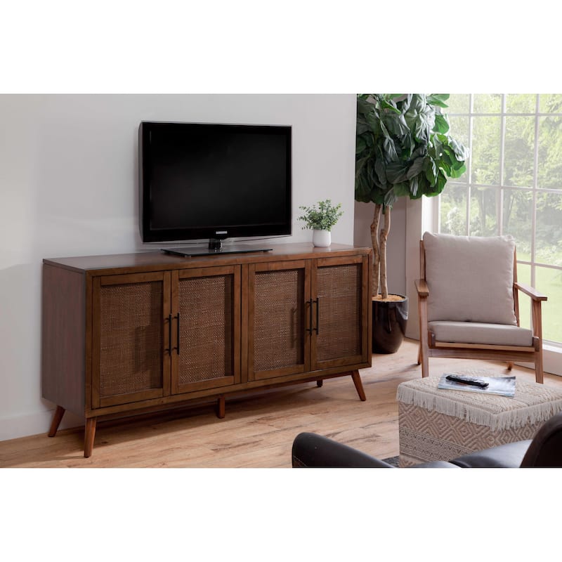 Classic Mid-Century Modern Wood 4-Door Cinnamon Brown TV Stand - Warm Cinnamon Brown