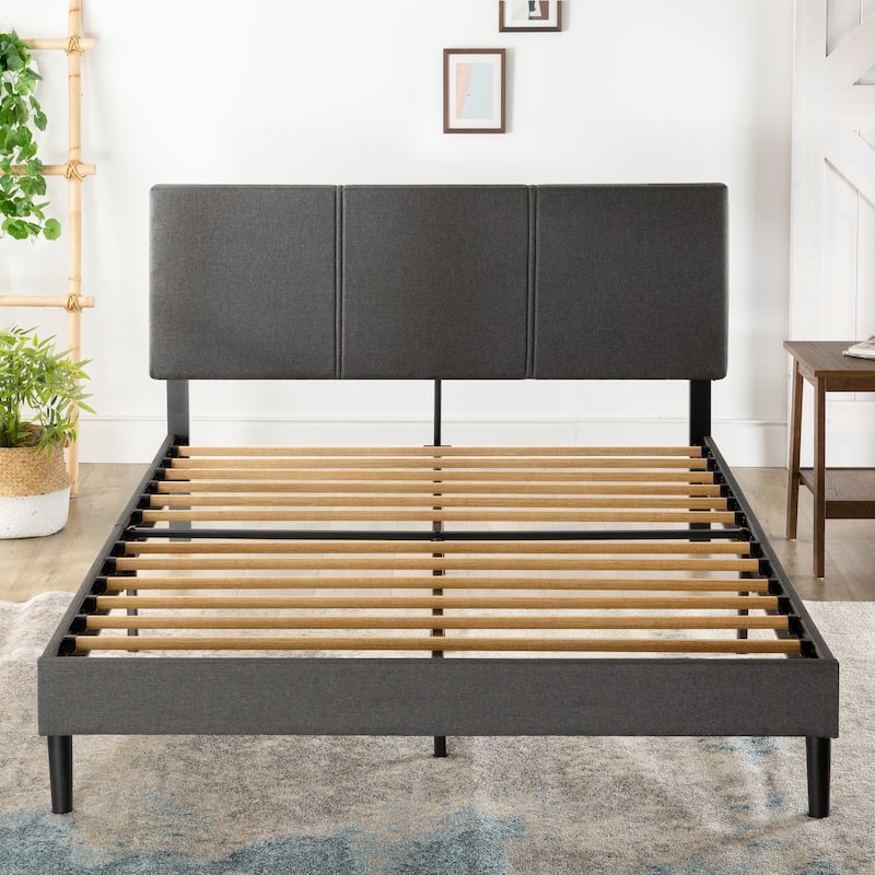 Priage by ZINUS Grey Upholstered Platform Bed Frame with Sustainable Bamboo Slats