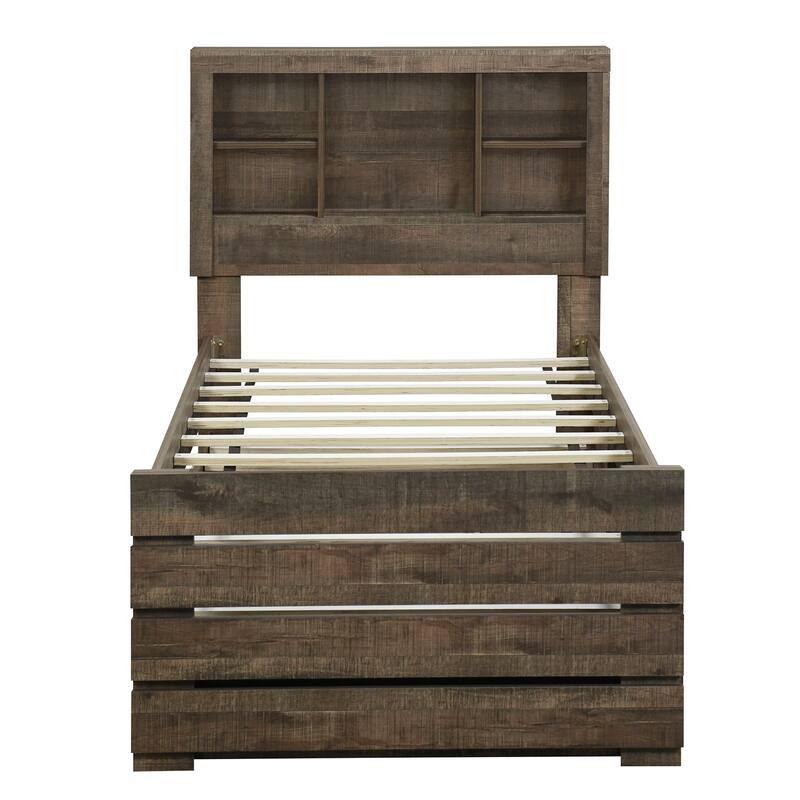 Full Size Bookcase Captain Platform Bed with Three Drawers and Trundle