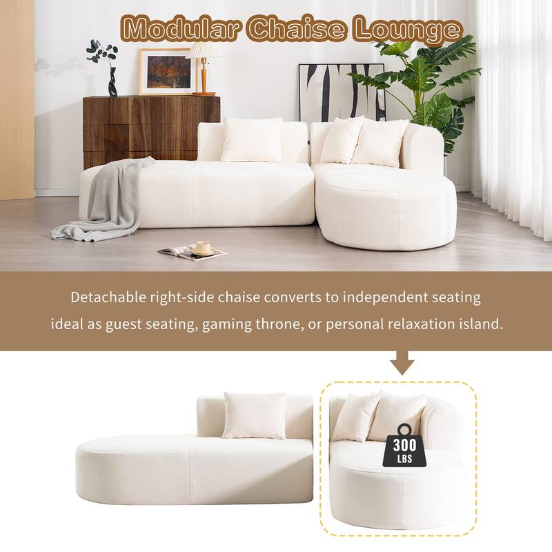 Curved Sectional Sofa with L-Shaped Chaise Lounge, Chenille Upholstered Cloud Sofa, 4 Seater Floor Sofa with 4 Pillows