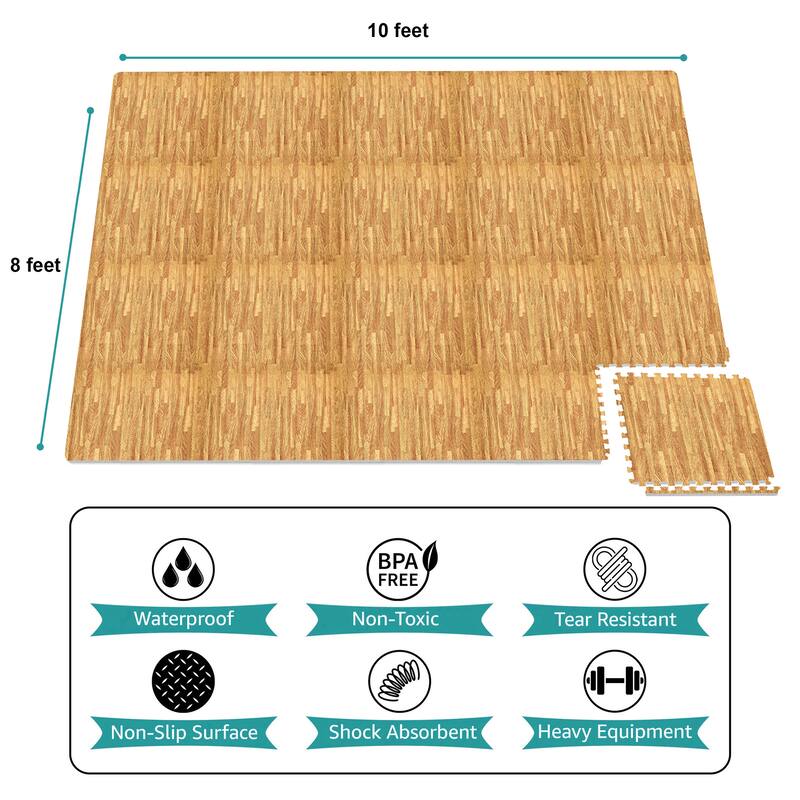 Sorbus 80 Sq. Ft. Wood Grain Floor Tiles Foam Mat EVA Interlocking Mats Tile 3/8-Inch Thick Flooring Wood Puzzle Exercise Mats