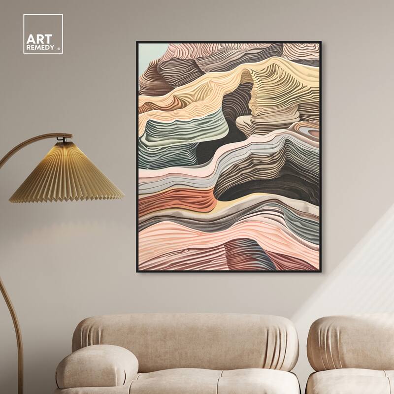 Art Remedy Coyote Tan Framed Boho Abstract 1 Piece Canvas Wall Art