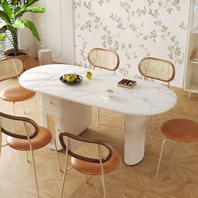 Modern Oval Sintered Stone Dining Table with Storage Cabinet