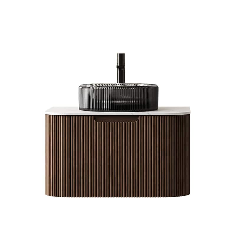 Wall Mounted Bathroom Vanity with Transparent Black Round Glass Basin