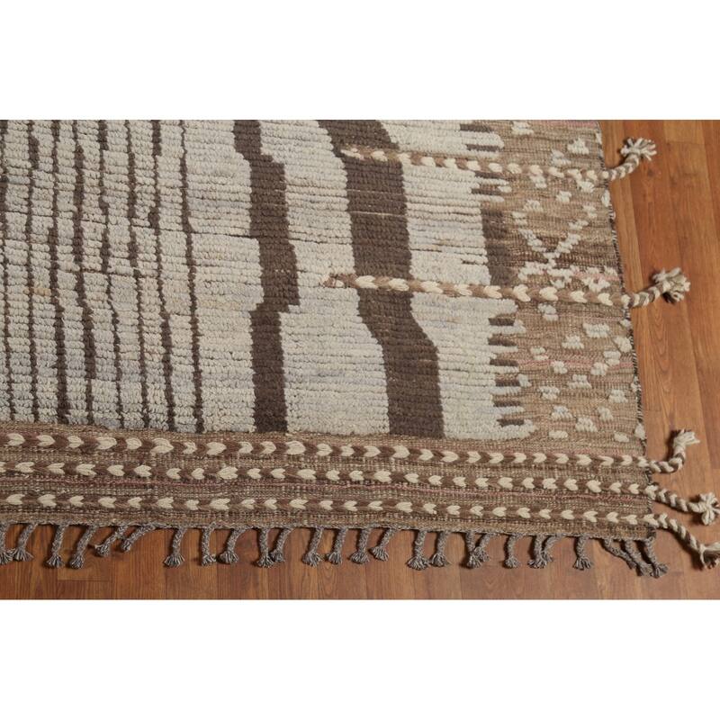 Striped Moroccan Oriental Large Area Rug Hand-Knotted Wool Carpet - 12'0"x 15'8"