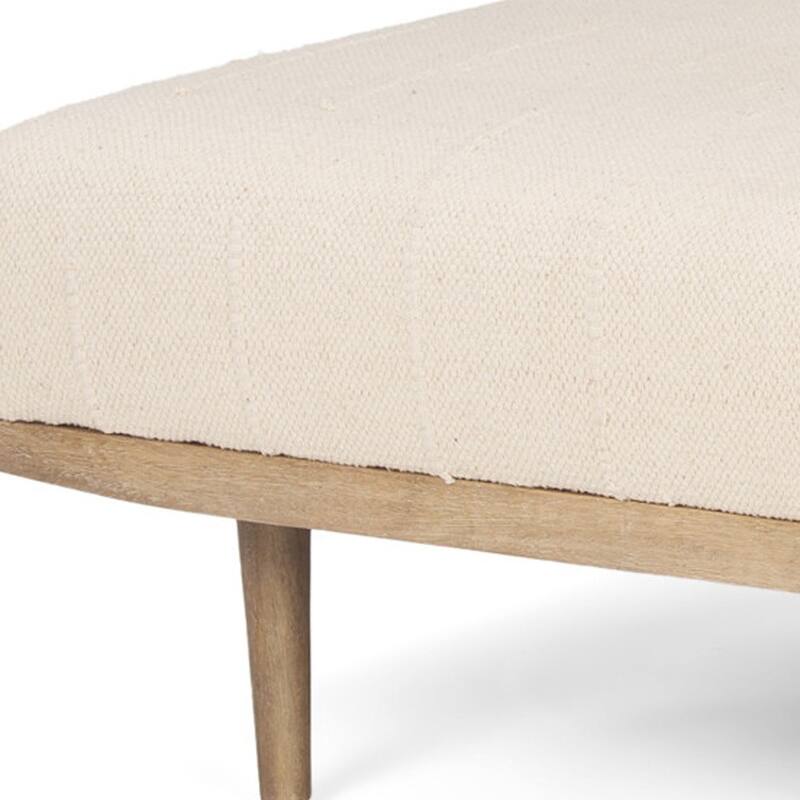 HomeRoots 37" Beige and Brown Solid Wood and Fabric Ottoman