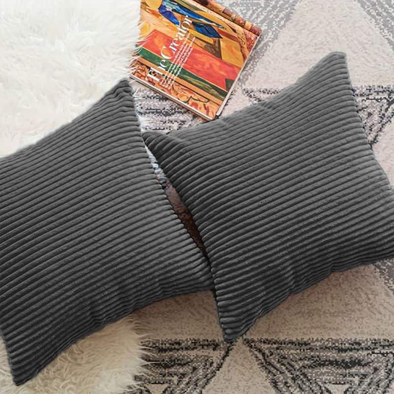 Set of 2 Decorative Corduroy Throw Pillows for Couch & Bed - Grey
