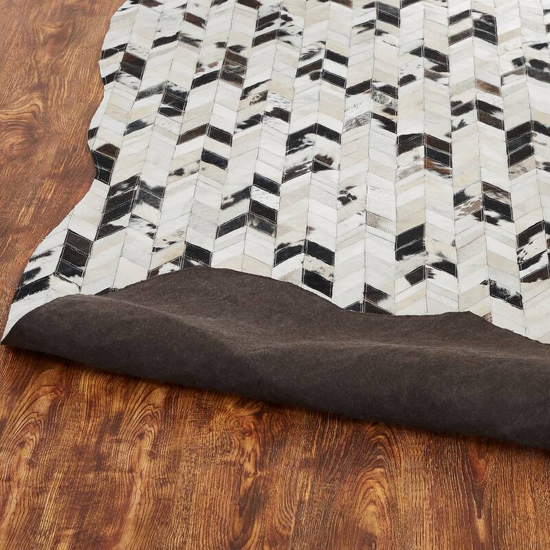 Pelle Leather Mosaic Chevron Abstract-Edged Area Rug