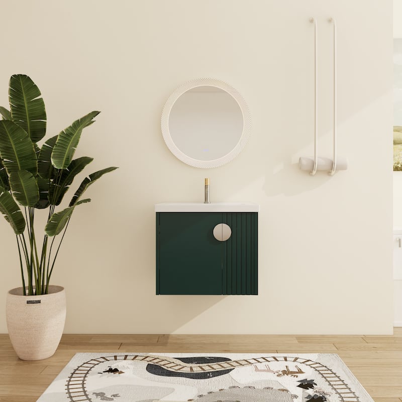 Malwee 24"/28" Floating Bathroom Vanity, Wall Mounted Bathroom Vanity with Ceramic Sink and Soft Close Door
