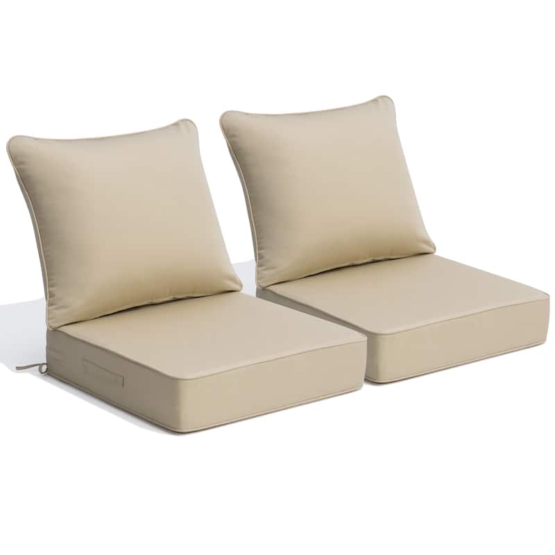 24''Wx24''Dx20''H Patio Premium Sunbrella Outdoor Seat Cushions Set (Seat & Back) - 2PC - CanvasAntiqueBeige