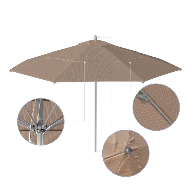 California Umbrella 11' Rd Aluminum Frame, Fiberglass Rib Market Umbrella, Push Open, Anodized Silver Finish, Olefin Fabric