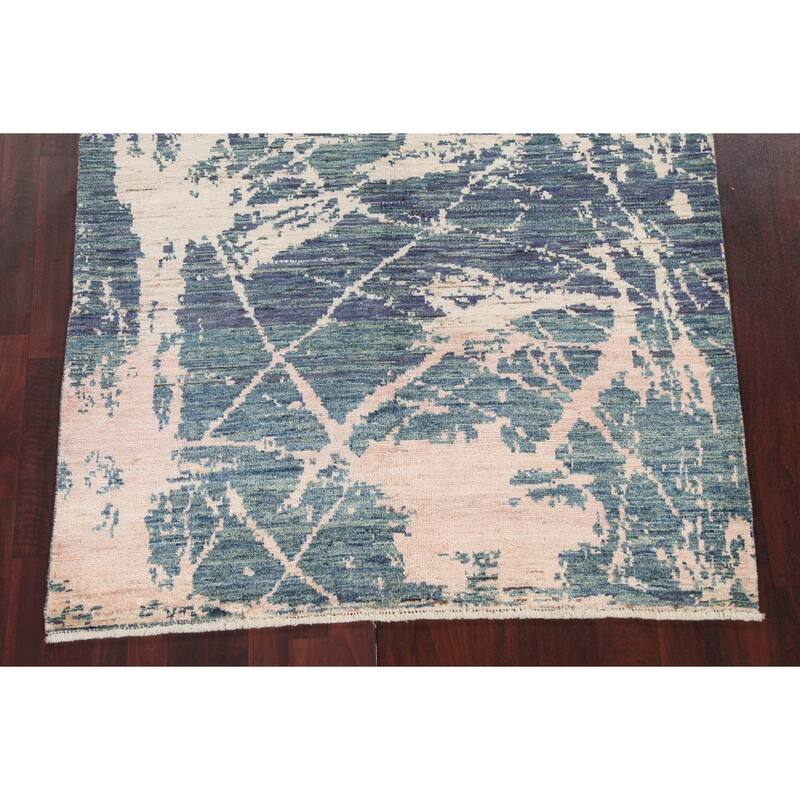 Contemporary Abstract Oriental Wool Area Rug Hand-knotted Foyer Carpet - 4'11" x 6'11"