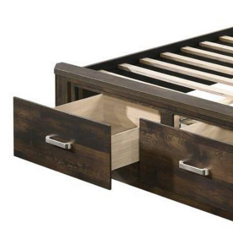 Queen Wooden Bed with Drawer Storage, Rustic Walnut
