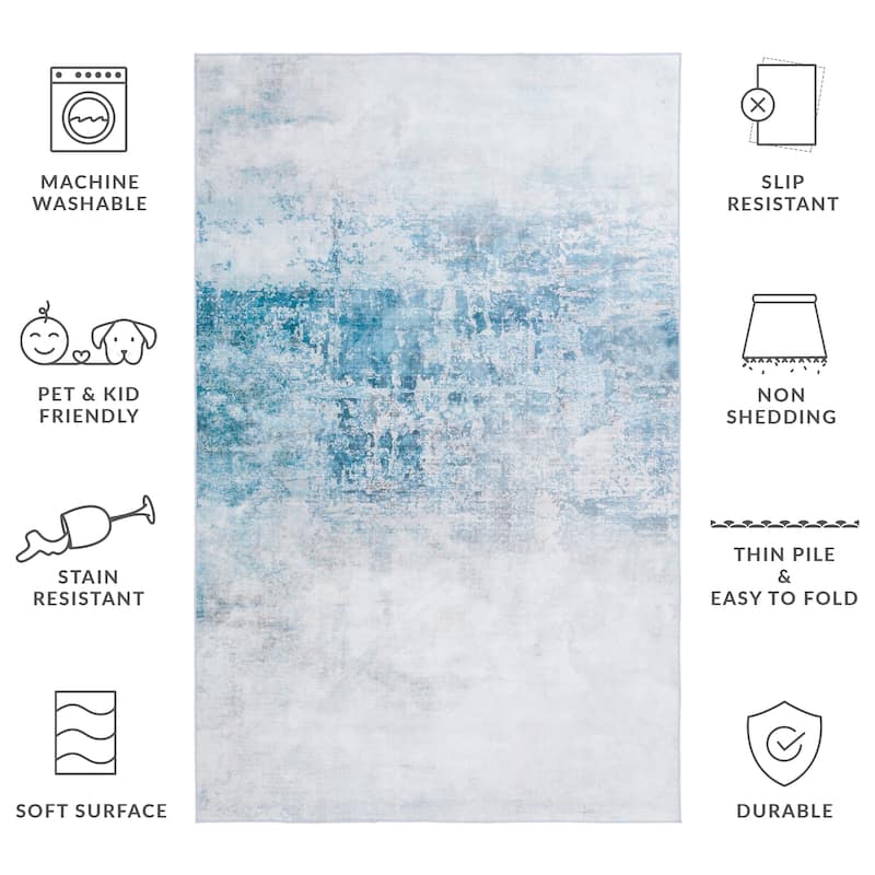 SAFAVIEH Malibu Georgetta Contemporary Machine Washable Rug - 2'6" x 8' Runner - Grey/Blue