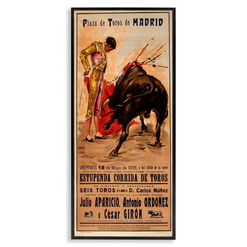 Stupell Great Bullfight Antique Advertisement Framed Giclee Art Design By Marcus Jules - 13 x 30 - Black