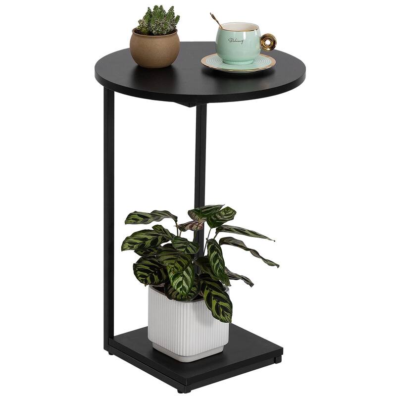 C Table End Table, Couch Table That Slide Under, Sofa Side Table in Living Room, White - Black