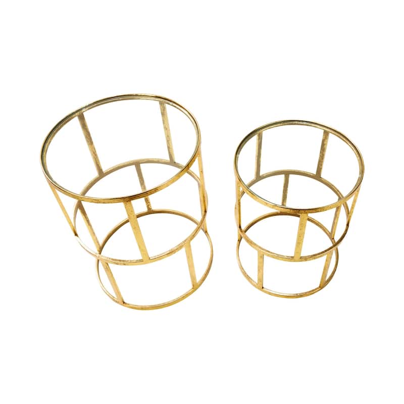 2 Piece Gold Metal Accent Tables with Glass Top