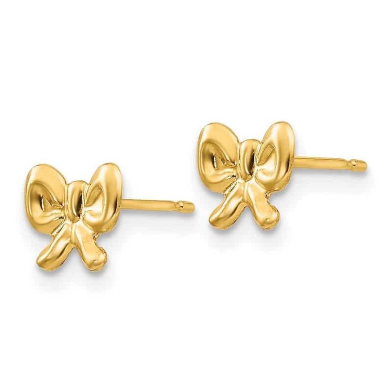 Curata Solid 14k Yellow Gold Childrens Polished Ribbon Bow Post Earrings (8mmx6mm) - Orange